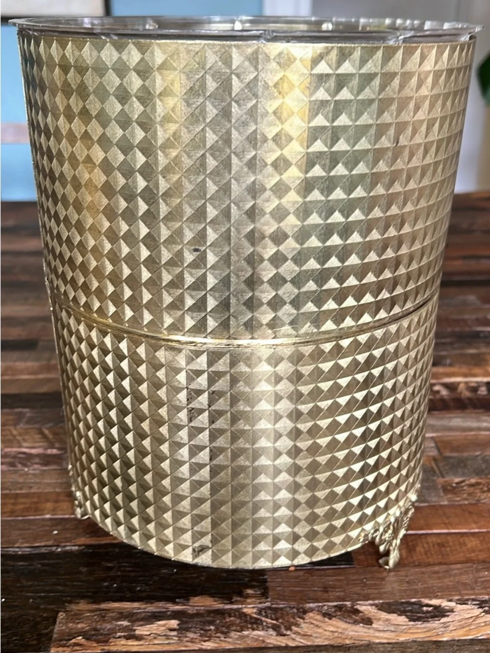 Gold Textured Metal Bath Storage Canister